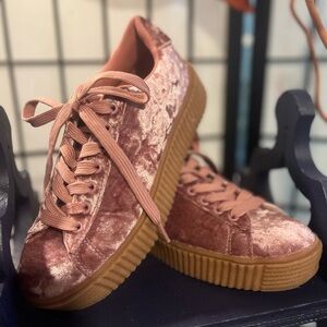 Blush Velvet Lace-Up Sneakers